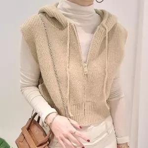 여성 캐주얼 후드 집업 조끼 짧은 기장 레이어드 패션