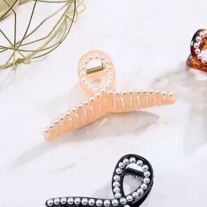 [하프클럽/](엔젤슈슈) 곡선 진주 빅사이즈 집게핀(핑크) 똥머리