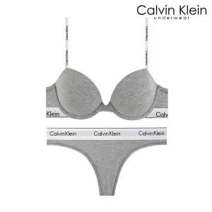 [캘빈클라인 언더웨어] CK 여성 아이콘 코튼 데미 브라+티팬티 세트 QF8499+QF8518 GREY