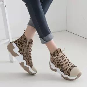 [올팜슈즈] 천연가죽 여성 하이탑 키높이 6cm 발편한 운동화 어글리 스니커즈