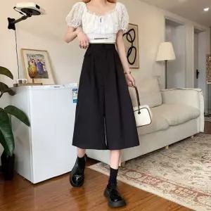 여성 3컬러 얇은 캐주얼룩 7부 와이드핏 치마바지 여자편한 반바지 여름옷