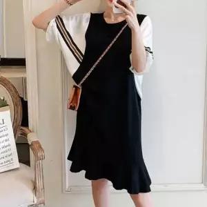 라운드넥 가오리핏 페이크 레이어드 원피스 여름코디