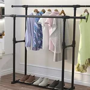 더블 행거 조립식 튼튼한 이동식 철제 옷걸이 옷장 코트 간이 두줄 바닥 신발