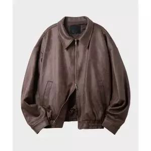 블랙모먼트 BLACK MOMENT 비건 스웨이드 오버핏 미니멀 인시전 스트레이트 집업 자켓 [브라운] 23F99920232