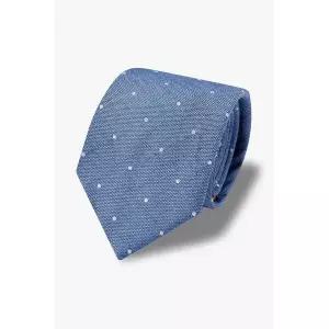 [폴스미스] 미니 도트 패턴 블루 린넨 타이 147369050