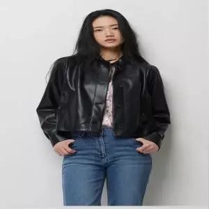 [시슬리]원넥 셔링 페이크 레더 자켓_s