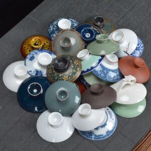 커버 그릇 차 컵 단일 뚜껑 악세사리 백자 파란색과 흰색 꽃 Sancai Gaiwan 세트