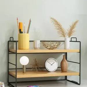 책상 수납 선반 다용도 철제 테이블 2단 책상 선반 정리 데스크 책꽂이 화장대 사무실 주방 우드 원목 상판