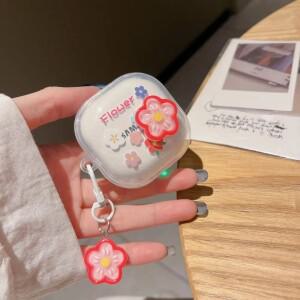 귀여운 3D 플라워 치즈 클리어 헤드폰 소프트 케이스 삼성 호환 갤럭시 호환 버즈 2 라이브 비즈 펜던트 커