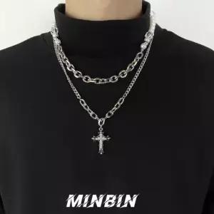 십자가목걸이 남성용 힙합 스타일 티타늄 체인 진주 레이어드 패션 쿨한 감성 데일리 악세서리