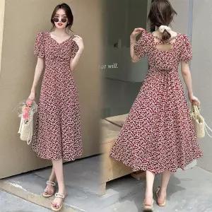 무지원피스 여름원피스 뒷트임 여리여리 앵두패턴 허리트임 A라인