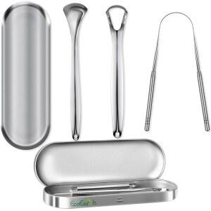 혀 스크레이퍼 - 은 보관 케이스가 있는 금속 클리너 3개 신선한 입냄새 및 구강 위생을 위한 튼튼한 스테인리스 스틸 스크러버 에코어스 제공