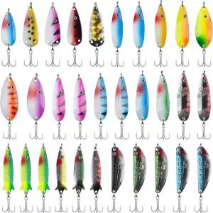 낚시 스푼 미끼 키트 30pcs 하드 메탈 스피너 송어 트롤링 베이스 연어 파이크 월아이를 위한 트레블 훅이