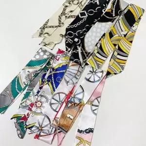 여성 실크 미니 쁘띠 패턴 스카프 X3개 가방끈장식 WFF0E77