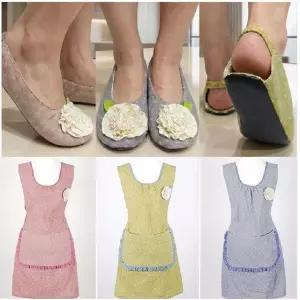 VIC 세트구성 예쁜수공앞치마+실내화 앞치마 실내화 다용도 교사 주방