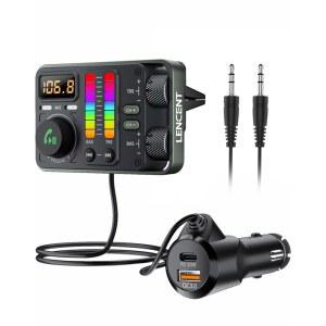 LENCENT 블루투스 자동차 어댑터, 5.3 FM 라디오 송신기, 하이파이 트레블 & 베이스 뮤직 플레이어, PD20W 및 QC18W 고속 충전기, 핸즈프리 통화용 듀얼 마이크, Google, U 디스크 /3.5mm AUX