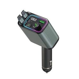 GXY KIT 3 in 1 리트랙터블 자동차 충전기 어댑터 및 FM 송신기 블루투스 Mp3 플레이어 - 최대 65W + 18W, 2개의 PD 고속 충전, 케이블 , 삼성, Pixel용 USB-A 음악 재생 기능 포함