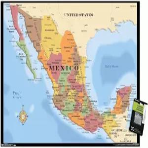 트렌드 국제 지도 - 멕시코 벽 포스터 22.37인치 x 34.00인치 및 푸시 핀 번들