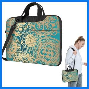 청록색과 금색 만다라 노트북 가방 케이스 내구성 보호 컴퓨터 13 14인치 크로스바디 파우치