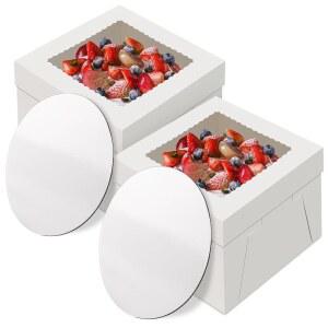 케이크 보드 포함 2팩 상자, 30.5cm(12인치) 높이 일회용 운반 용기, 베이킹 제품, 쿠키 디저트 페이스트리 컵케이크 베이커리용 화이트 캐리어 홀더 (30.5 x 30.5 20.3cm(12