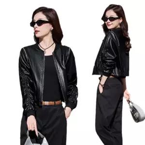헐크 여사친 오버사이즈 봄가을 PU가죽자켓 숏코트 잠바 야구복 가죽옷 상의 집업야구항공 KKE3