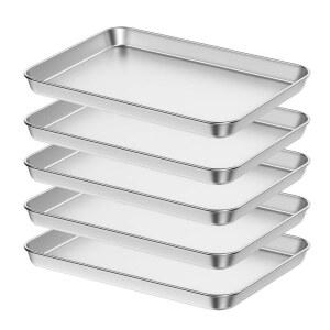 베이킹 시트 5종 세트, 바스트웨 18인치 상업용 등급 스테인리스 팬, 전문가용 베이킹웨어 오븐 트레이, 하고 무독성, 녹슬지 않음 및 거울 마감, 이지 클린 식기세척기 안전