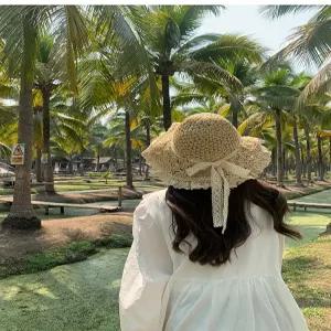 레이스 리본 라탄 왕골 밀짚 여름 챙 넓은 햇빛 모자 버킷햇 동남아 해외여행 여름 자외선차단 제주도 소품