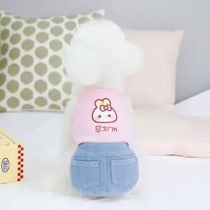 강아지 배색 청원피스 데님 애견 끈나시원피스 민소매