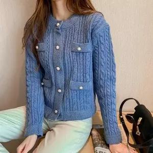 ( )럭셔리 패션 여성 신상 오피스룩 꽈배기 가디건 블루 봄가디건 가을 부드러운 여성봄