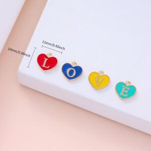 20/50pcs 색상 11*10mm 양면 오일 드롭 하트 모양의 편지 혼합 합금 펜던트 DIY 목걸이 팔찌 귀걸이 액세서