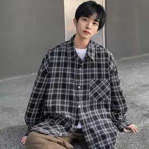 체크셔츠 남자 오버핏 타탄 캐주얼 긴팔 셔츠 남방