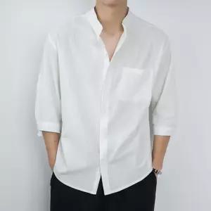 셔츠 남방 남자 7부 린넨셔츠 캐주얼 헨리넥 휴양지룩
