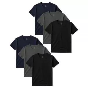 클래식 남성용 화이트 반소매 언더셔츠 브이넥 티셔츠 - 멀티  벌크 도매 팩, 6팩 블랙 | 차로칼 그레이