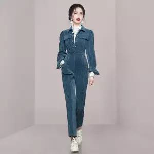 여성용 여자 버튼 점프슈트 터틀넥 어누룩 긴팔 조임 포켓 KS1