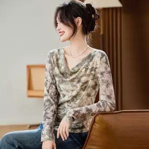 여자 가을 이너 브이넥 티 셔츠 이른 빈지 언밸런스 슬림핏 성숙 지성 톱 ST3