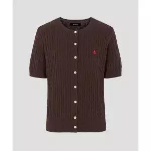 매장정품 빈폴 BEANPOLE LADIES [Essential] 코튼 케이블 라운드넥 반소매 카디건 브라운 (BF625AE01D) BF6