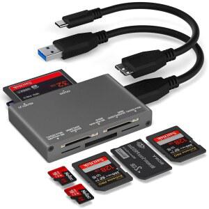 [미국배송] 7-IN-1 멀티 메모리 카드 리더 USB 3.0 SD 리더 라이터(5GBPS) /MICRO /MS /MMC /XD /SDHC /SDXC 카메라 카드용 7장 동시 읽기(USB A 및 C TO MIRCO B 케이블 2개 포함)