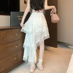 스커트 여자 빈티지 캐주얼 봄 벨트 쉬폰 레이스 A라인 CH1