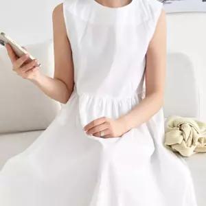 여성 플레어 민소매 나시 홈웨어 원피스 DJJ2596 루즈핏 오버 반팔 마원 린넨 박스 마담 엄마