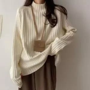 [의류] 여성용 루즈핏 골지 터틀넥 하이넥 니트 긴팔 봄용 얇은 오버핏 상의