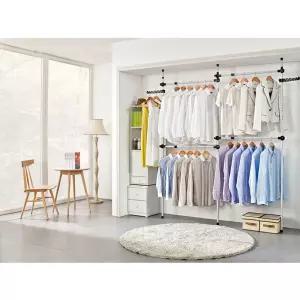 PS로빙 고정식 4단 25mm 행거 옷걸이 가로봉4개 철제 튼튼한 조립식 고정형 의류