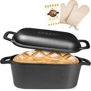 사워도우 빵 베이킹을 위한 7QT 타원형 더치 오븐 뚜껑이 있는 미리 양념된 무쇠 팬 홈메이드 빵을 열