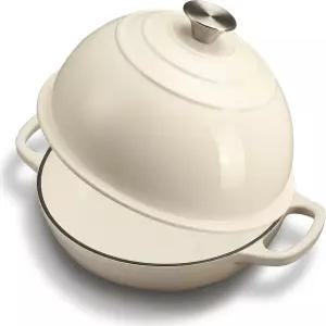 플레이버릭스 에나멜 주철 빵 사워도우용 오븐 뚜껑이 있는 굽기용 더치 팬 6Qt 흰색