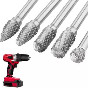 5Pcs 프리미엄 텅스텐 스틸 카바이드 로터리 버 세트 1/4인치 샹크 더블 컷 다이 그라인더 드릴용 8MM 헤드