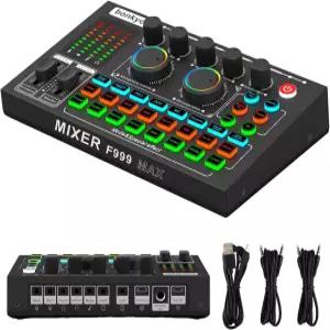 F999MAX 라이브 사운드 카드 프로페셔널 오디오 믹서 및 노이즈 감소 메탈 바디 인디케이터 패널