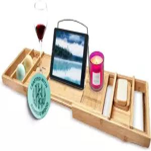 욕조용 확장형 대나무 목욕 트레이 ？ 선반이 있는 43인치 나무 욕조 캐디 여성용 스파 욕실 장식 및