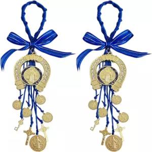 2PCS/세트 메달라 데 산 베니토 에스카풀라리오스 나무 구슬 묵주 세인트 베네딕토 메달 성 십자가 가톨릭