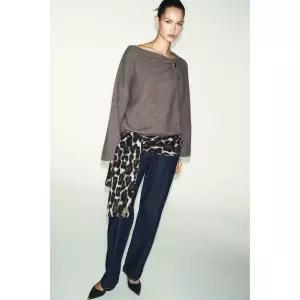 국내배송 자라 ZARA 여성 브로치 니트 스웨터 브라운 토프 5536259737 1805667