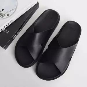 엑스 스트랩 블랙 가죽슬리퍼 회사 실내화