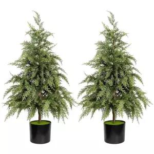 0.9m(3피트) 인공 삼나무 장식 나무 현관 장식용 사실적인 크리스마스 트리 관목 인조 사이프러스 녹색 가